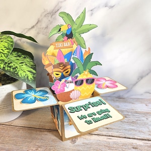 Tarjeta de felicitación 3D con diseño de caja para cualquier ocasión, sorpresa de viaje de cumpleaños en Hawái, decoración personalizada para fiestas y recuerdos.