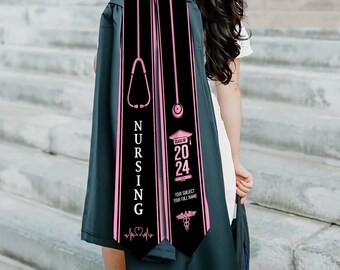 Estola de graduación de enfermería personalizada 2024, clase personalizada de doble cara de estolas 2024, regalos de posgrado de la escuela secundaria superior, signo de posgrado