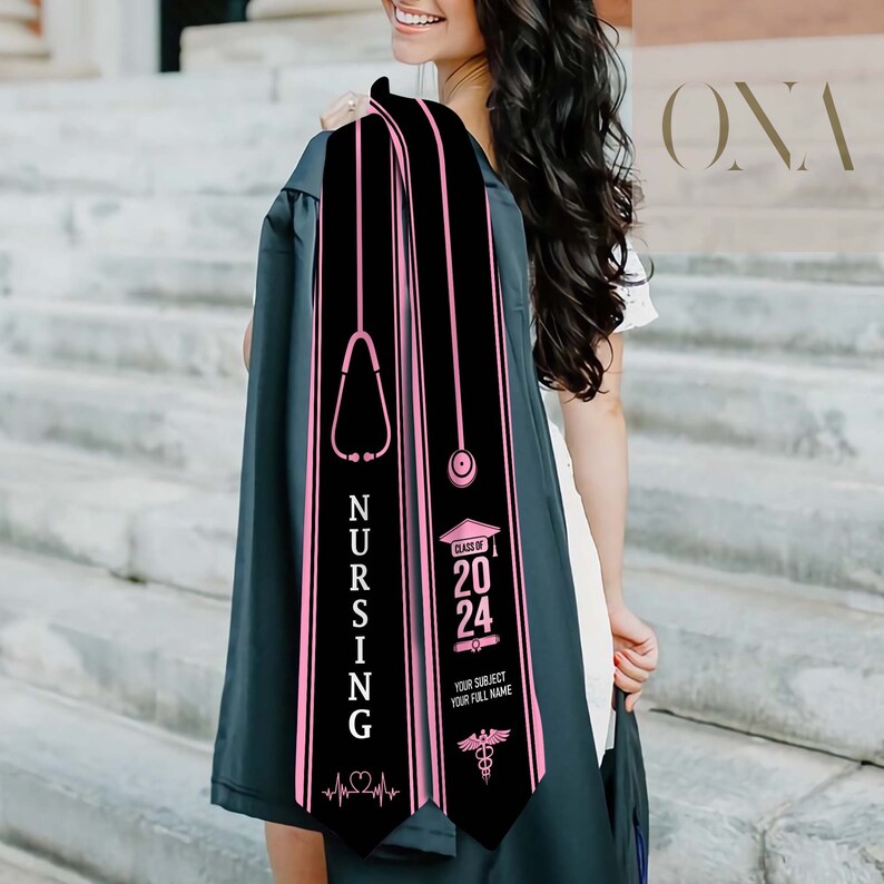 Personalized Nursing Graduation Stole 2024, Custom Double-Sided Class of 2024 Stoles, Senior College High School Graduate Gifts, Grad Sign image 1