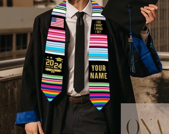 Graduation Stole, Custom LGBT Graduation Sash, Rainbow Flag Graduation Sash, Progress Gay Pride LGBTQIA+, Graduate Stole Unisex