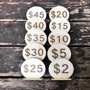 Mini letreros ovalados para mostrar precios / Exhibidores de mesa para comercios (Descarga digital)