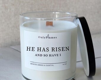 He Has Risen Candle: Orris & Santal Scented Soy Wax, Funny Easter Gift