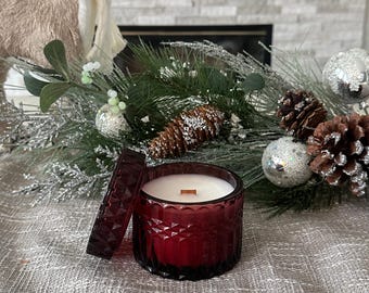 Weihnachtskerze – Rotes oder Grünes Glas – Minimalistische Weihnachtskerze – Kokosnuss-Apricot-Wachs