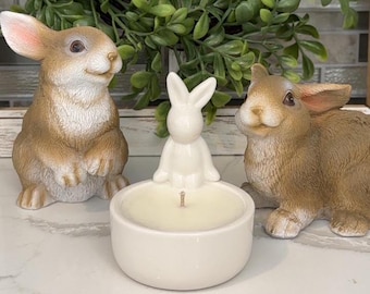 Weiße Hasen-Kerze: Handgefertigte Oster Frühlingsdekoration, Meersalz & Orchideenduft