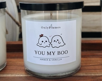 Du mein Boo Kerze | Amber & Vanille Duft | Niedliche Halloween-Kerze | Romantische Herbstkerze | Lustiges Geschenk für Sie | NurFlammen | Gruseliges Dekor