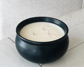 Caramel Apple Scented Cauldron Candle: Handmade Coconut Soy Wax, Halloween Fall Decor