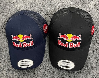 Handmade Red Bull Cap, F1 racing  Athletes Trucker Hat,Vintage Summer Gothic Embroidered Snapback trucker cap , Gifts for him/her