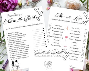 Combo Bridal Shower Games, Printable He Said She Said Game, Bride Bingo, Purse Game, Ready to Print