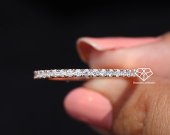In het lab gekweekte diamanten trouwring, 1,5 mm volledige eeuwigheid trouwring, rond geslepen bijpassende band voor haar, diamanten band, jubileumband voor haar