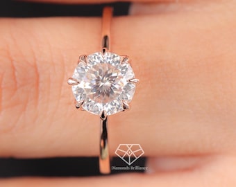 Portuguese Cut Diamond Solitaire Engagement Ring, Lab Grown Diamond Wedding Ring, 1ct to 3ct Diamond Ring, Promise Ring, Anniversary Gift