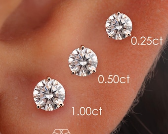 0.5 to 5 carat Lab Grown Diamond Stud Earrings 14k Solid Gold 3 Prong Diamond Studs Martini Screw Back stud Earring IGI Certified stud