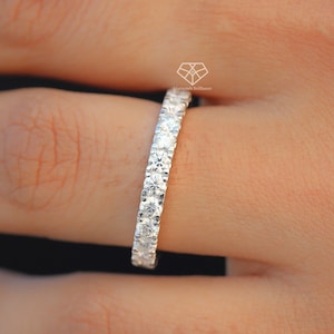 2.5mm Platinum Moissanite Diamond Ring, 3/4 Eternity Platinum Diamond Wedding Ring, Pave Thin Diamond Eternity Ring in 950 Platinum, PT950