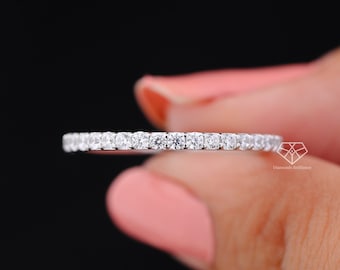 Fede nuziale con diamanti da laboratorio taglio rotondo da 1,50 mm, fede nuziale impilabile con diamanti da laboratorio, fede coordinata per anello di fidanzamento, anello regalo per lei