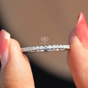 1.4mm Full Eternity Moissanite Wedding Band, Platinum Eternity Ring, Pave Wedding Band, Moissanite Band, 950 Platinum Anniversary Band