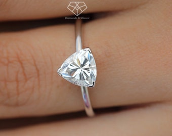 Trillion Cut Solitaire Moissanite Diamond Engagement Ring, Wedding