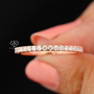 Round Diamond Wedding Band For Women, 1.5mm Lab Grown Diamond Half Eternity Band, Anniversary Gifts, Rose/Yellow/White Gold Diamond Band