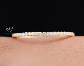 Pierścionek z diamentami Half Eternity / Obrączka ślubna z naturalnymi diamentami Half Eternity 14k / Pierścionek z oprawą Pave o średnicy 1,1 mm / Prawdziwe, naturalne diamenty