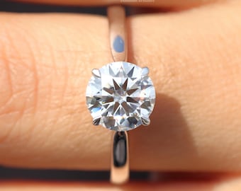 Round Moissanite Solitaire Engagement Ring / 1.00CT To 5.00CT Moissanite Ring/ 14k White Gold Moissanite Promise Ring/ Classic Ring