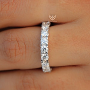 Alliance en platine, Alliance en moissanite 3 mm, Alliance éternité 3/4, Alliance en moissanite incolore pour femme, Alliance en platine 950 pour elle