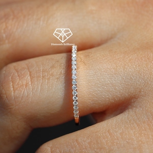 1.3mm Round Cut G/VS Genuine Natural Diamond Half Eternity Wedding Band, Bridal Set, Stackable Band, Matching Band, Birthday Gift