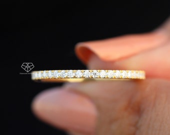 3/4 Eternity Lab Grown Diamond Wedding Band, 1.4mm Round Cut Pave Diamond Ring, Minimalist Lab Created Diamond Band, Anniversary Band Gift