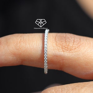 Platinum Wedding Band Women, 3/4 Eternity Band, Micro Pave Wedding Band, 1.2mm Moissanite Diamond Band, Stacking Stackable Wedding Band
