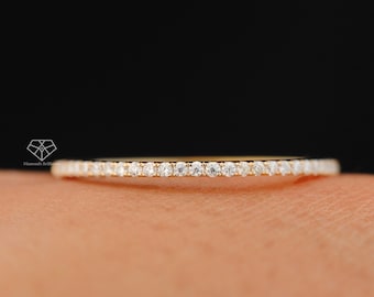 Prawdziwa diamentowa obrączka ślubna Half Eternity o średnicy 1 mm, 14-karatowa diamentowa obrączka ślubna Half Eternity dla kobiet, pierścionek z oprawą Pave, naturalne diamenty