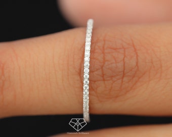 Platinum Lab Diamond Wedding Band, Platinum Wedding Band, 1mm Half Eternity Pave Diamond Wedding Band, Diamond Ring, 950 Platinum