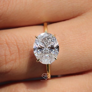 5.0 Carat Oval Cut Lab Grown Diamond Engagement Ring, East West Oval Diamond Ring, Solitaire Wedding Ring, 14k Yellow Gold Ring For Women