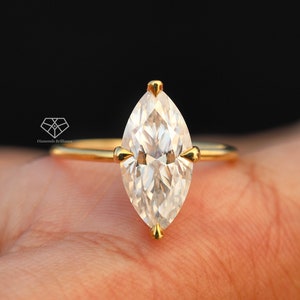 3.25ct Marquise Engagement Ring, 4 Claw Prong Solitaire Ring, 14K Solid Yellow Gold Low-Profile Wedding Ring, Simulated Diamond Wedding Ring