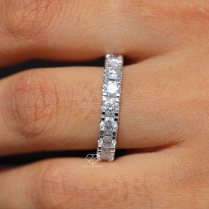 Bague diamant platine moissanite / Alliance demi-éternité 3,5 mm en platine / Bague éternité diamants épais pavé en platine 950 / PT950
