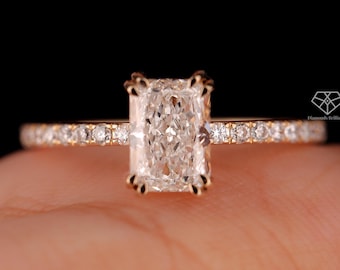 Radiant Cut Hidden Halo Diamond Engagement Ring, IGI Certified Radiant Cut Lab Grown Diamond Ring, Radiant diamond Wedding Ring