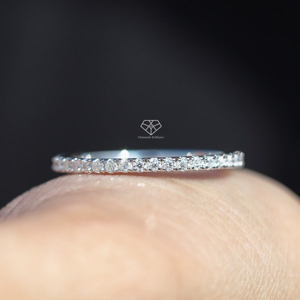 Diamond Eternity Ring / 1.4mm 14k Full Eternity Diamond Wedding Band for Women / Pave Set Stacking Ring / Real Genuine Natural Diamonds