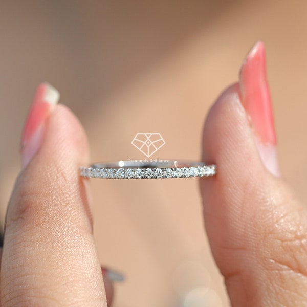 1.2MM Round Lab Diamond Band, Platinum Lab Grown Diamond Half Eternity Band, Diamond Wedding Stackable Band, 950 Platinum Matching Band