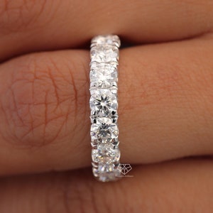 4 Carat Lab Grown Diamond Eternity Band, 4mm Round Full Eternity Diamond Band, 14k White Gold All Around Diamond Anniversary Ring For Her