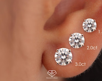 14k Solid Gold Lab Grown Diamond Stud Earrings, 0.50 - 5.0 carat Diamond Studs For Women, 4-prong Martini Lab Diamond Solitaire Earrings