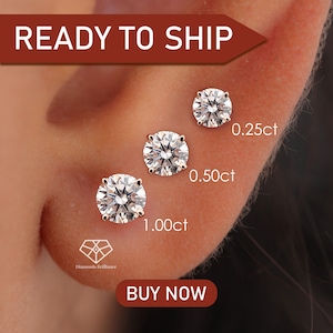 Moissanite Earrings, Round Cut Stud Earrings, Round Solitaire Earrings, 14k Solid Gold Push Back, 2mm to 5mm Moissanite Earrings For Women