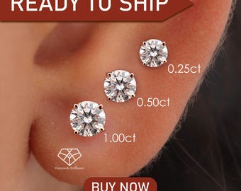 Moissanite Earrings, Round Cut Stud Earrings, Round Solitaire Earrings, 14k Solid Gold Round Studs, 4mm to 7mm Moissanite Earrings For Women