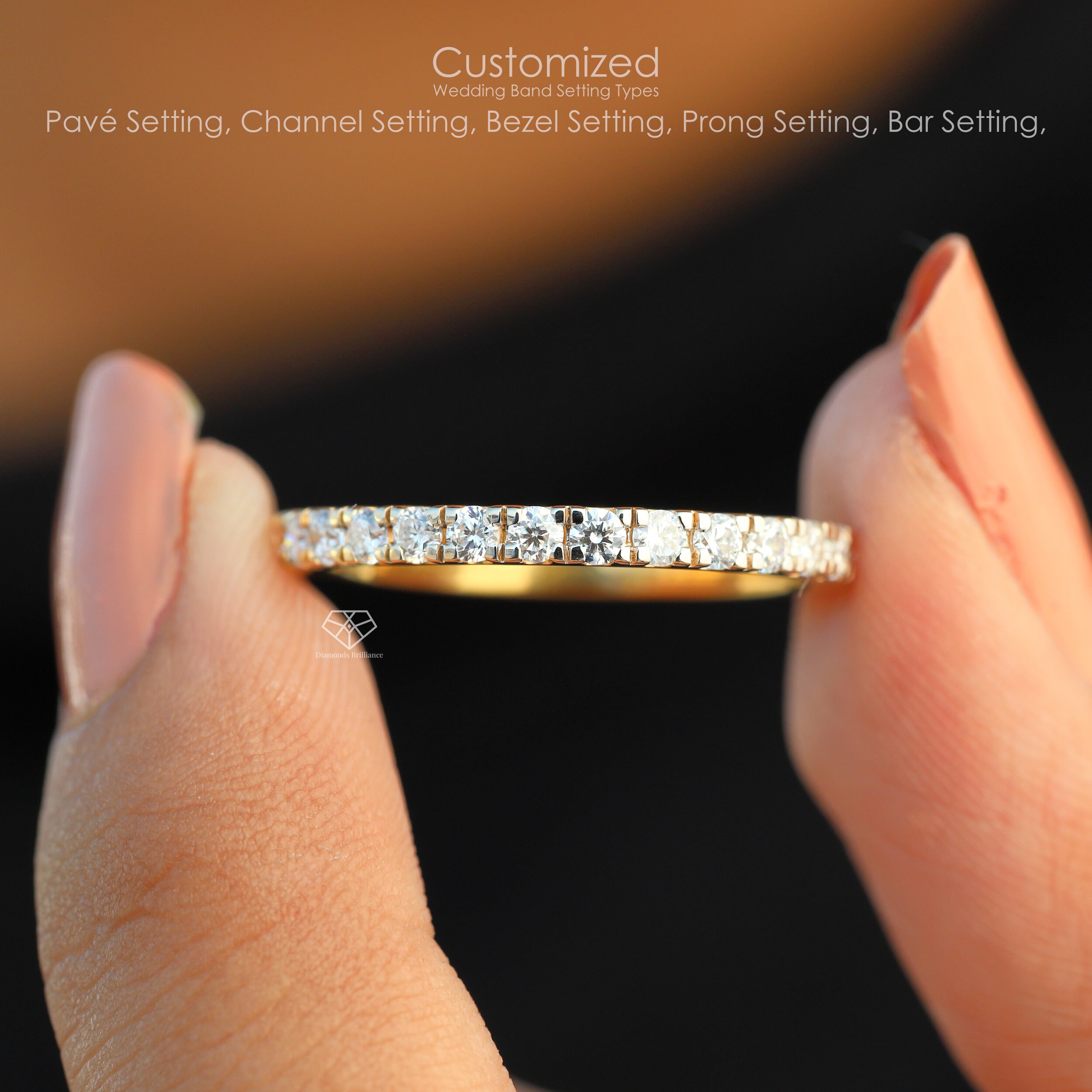2mm Half Eternity Moissanite Diamond Wedding Band, 14K Solid Gold Band ...