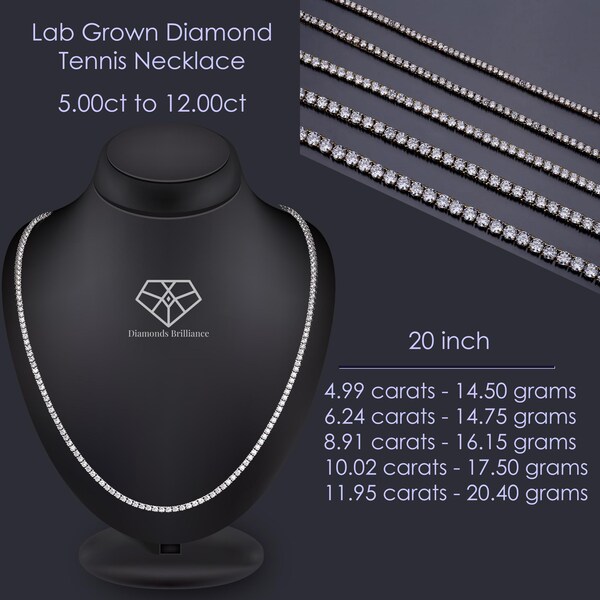 Diamond Tennis Chain, 20 Inch Lab Grown Diamond Tennis Necklace, 14k Solid Gold Infinity Necklace, 5 - 12 Carats Diamond Necklace for her