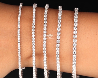 925 Sterling Silver Moissanite Tennis Bracelet, 2-4mm Moissanite Tennis Bracelet For Unisex, VVS Tennis Diamond Bracelet For Her/Him