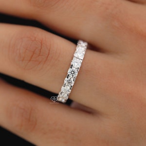 Alliance en platine, bague de fiançailles demi-éternité diamants taille ronde 3 mm, alliance en platine épaisse, alliance diamants pavé pour elle, PT950