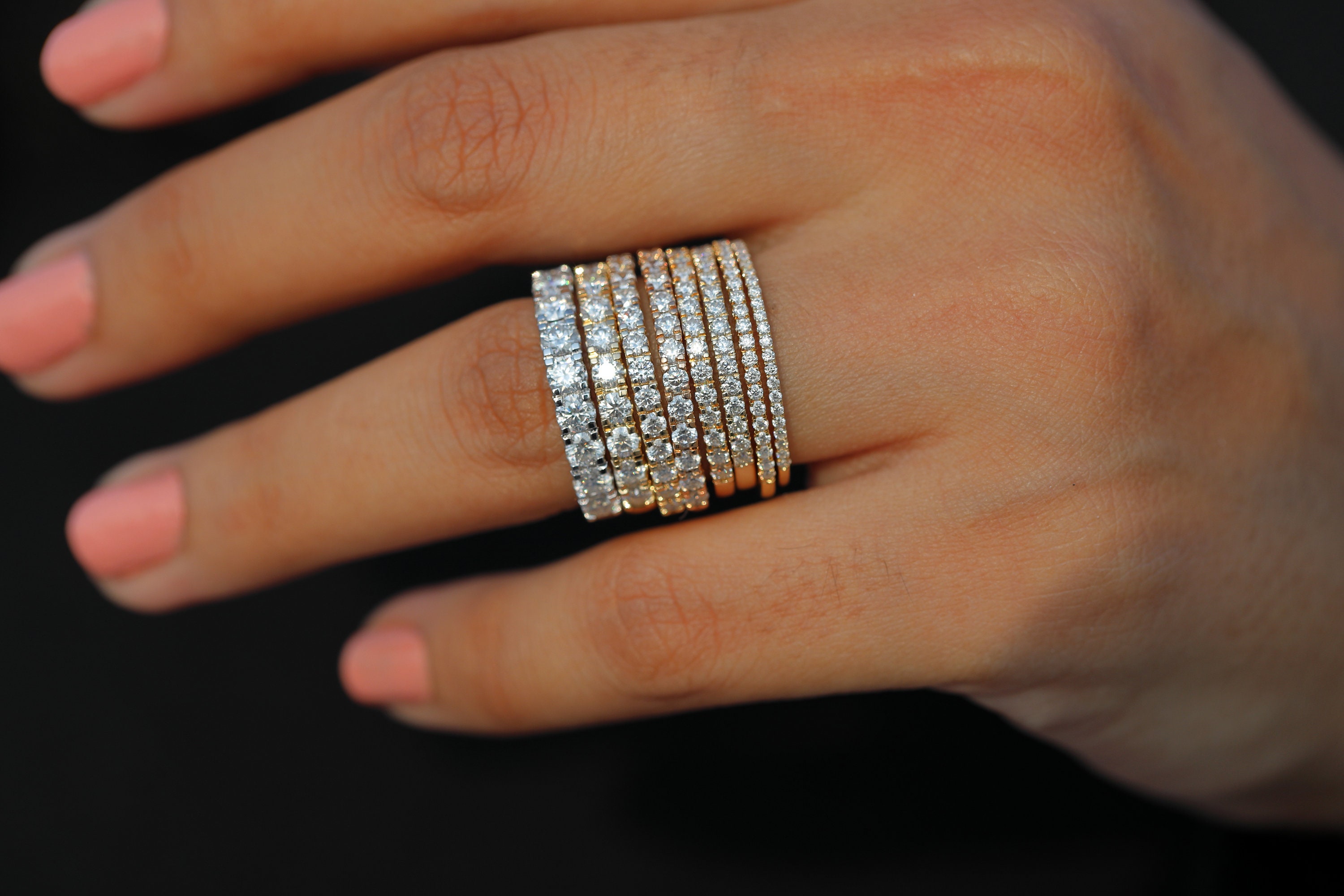 Round Cut Moissanite Diamond Wedding Ring / 14k Solid Gold Half ...