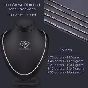 Diamond Tennis Chain, Lab Grown Diamond Tennis Necklace, 16 Inch Lab Diamond Tennis Necklace, 14k Solid Gold 3-10 carats With Certification
