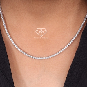 Lab Grown Diamond Tennis Necklace, 6 Ct Diamond Tennis Necklace, 16 Inch Diamond Tennis Chain, 14k Solid Gold Diamond Chain Anniversary Gift