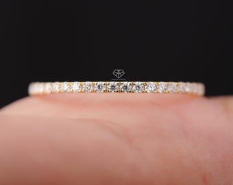 Anello Full Eternity con Moissanite da 1,2 mm, delicata fascia impilabile con micro pavé
