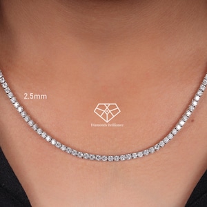2.5mm Tennis Necklace, 10k Solid Gold 50cm Round Cut Lab Grown Diamond Tennis Necklace, Diamond Chain Choker For Men Necklace For Women