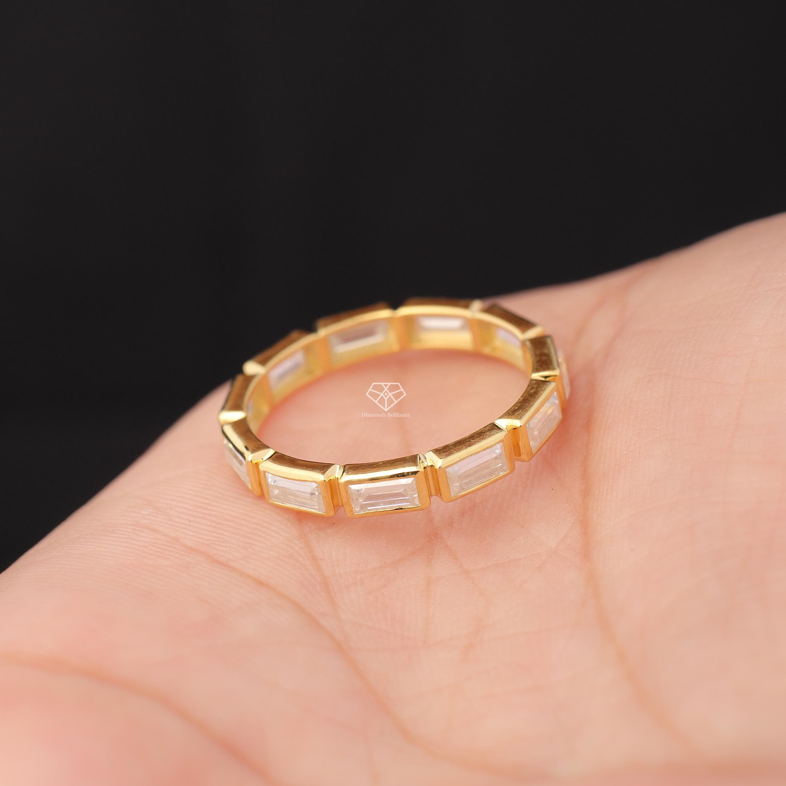 Bezel Set Baguette Cut Moissanite Full Eternity Band, Classic Wedding ...