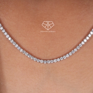 5.60 Ct Diamond Tennis Necklace, 17 Inch Lab Grown Diamond Tennis Necklace 14k Solid Gold Lab Grown Beautiful White Diamond Necklace For Her