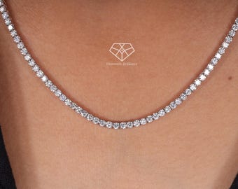 8 Ctw Natural Diamond 3 Prong Tennis Necklace / Solid 14k 18k Gold